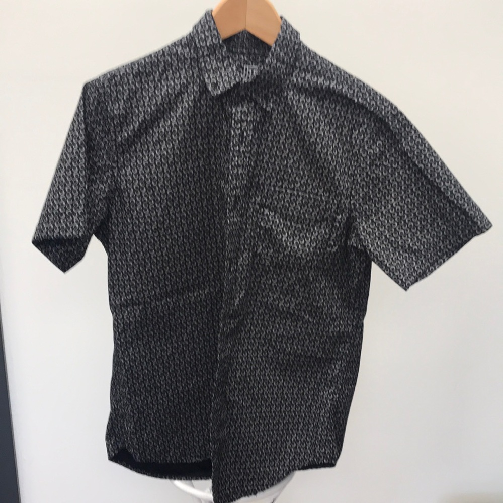 Trendy Black short sleeved button down shirt